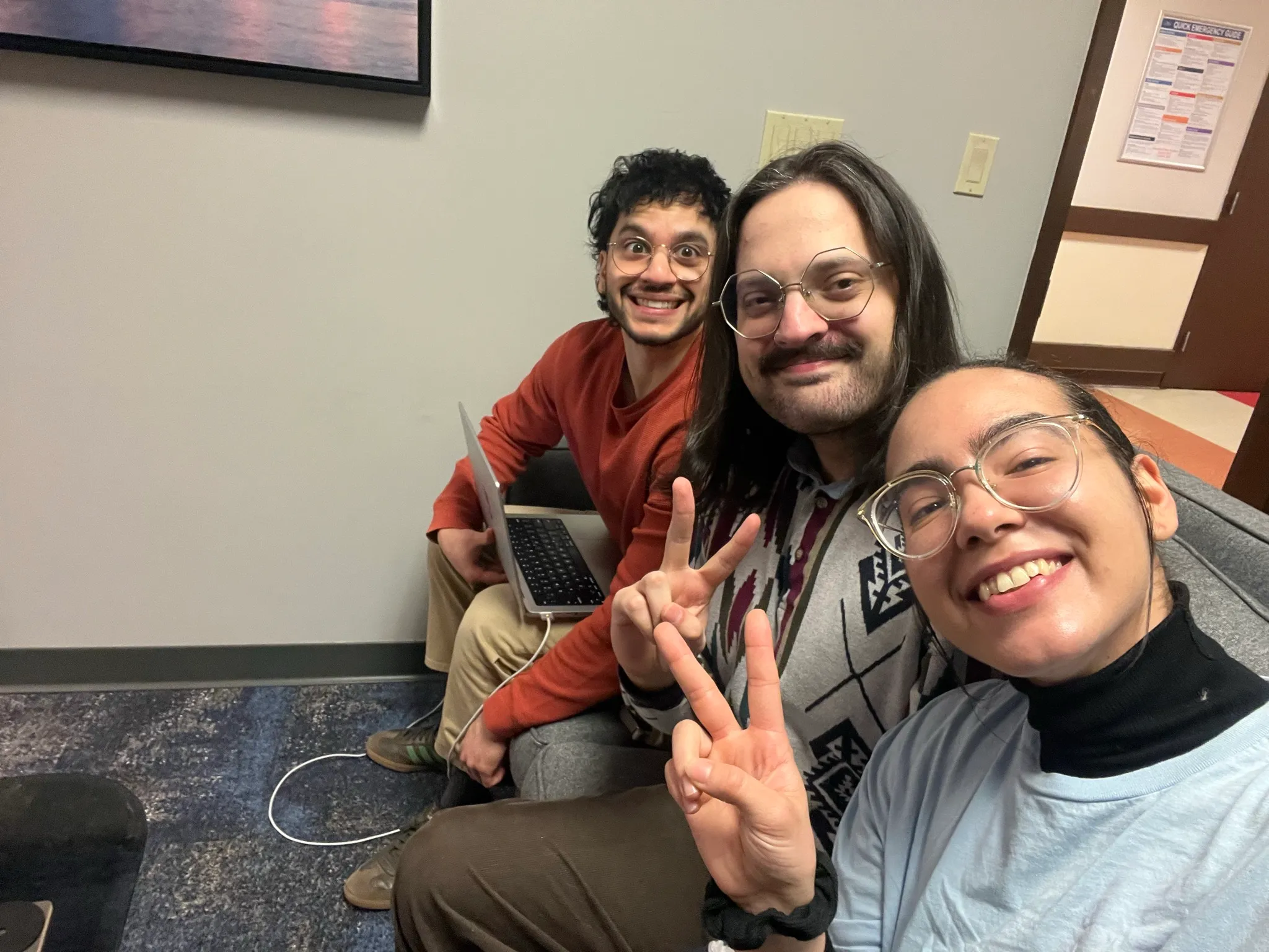 Selfie of Amaury,Christina, and Graham before taking the stage 